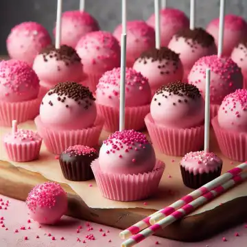 Hintergrund, Wallpaper: Cake Pops in rosa, generiert mit KI