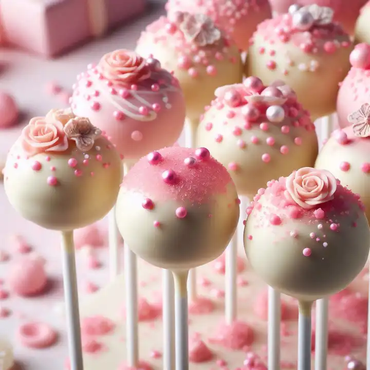 Background, Wallpaper: Cake pops in pink, generated with AI