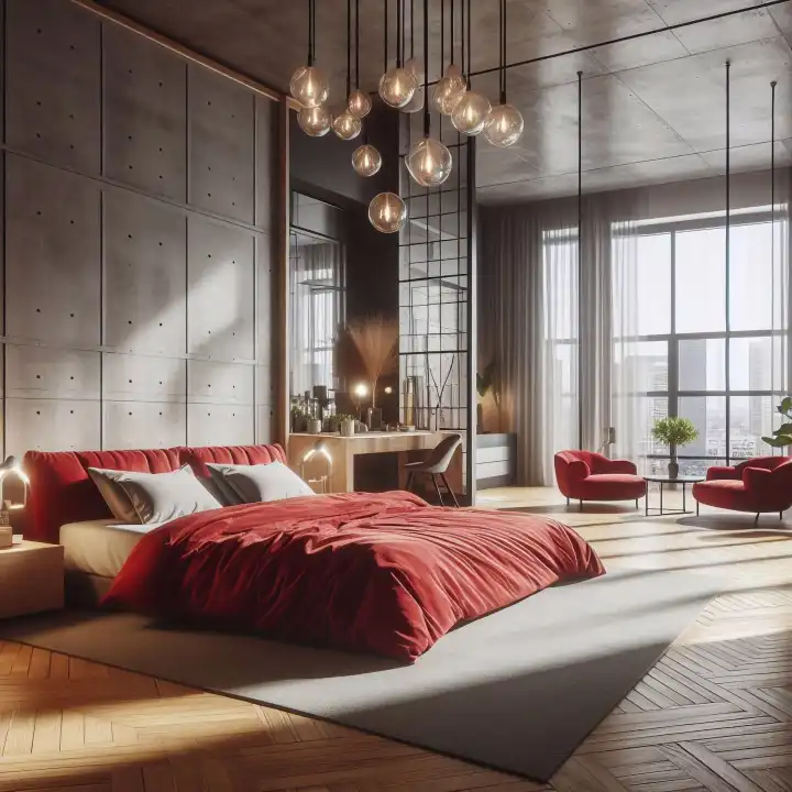 Hintergrund, Wallpaper: rotes Schlafzimmer, generiert mit KI