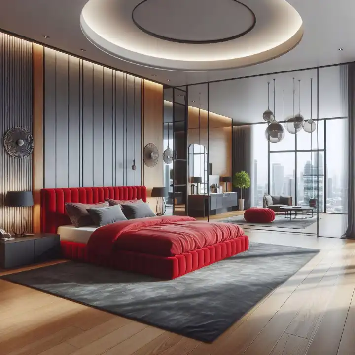 Hintergrund, Wallpaper: rotes Schlafzimmer, generiert mit KI