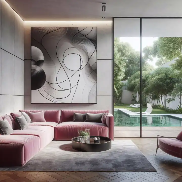 Hintergrund, Wallpaper: modernes Wohnzimmer in rosa, generiert mit KI