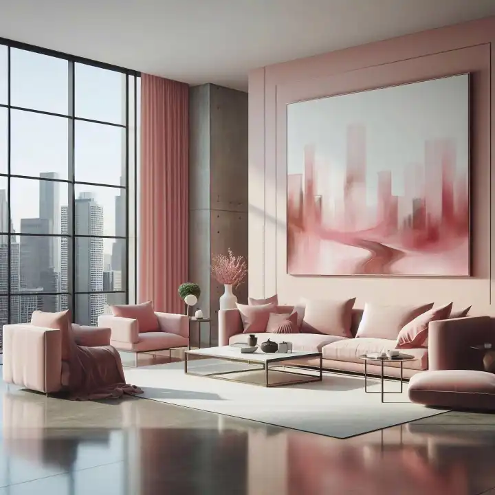 Hintergrund, Wallpaper: modernes Wohnzimmer in rosa, generiert mit KI