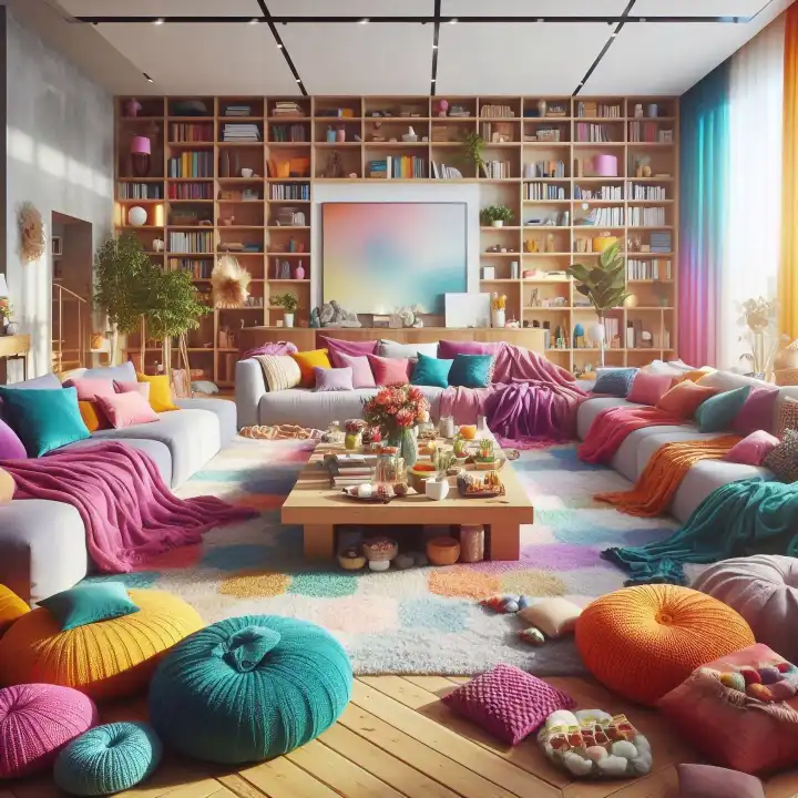 Background, Wallpaper: modern colorful living room, generated with AI
