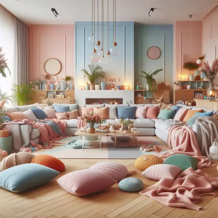 Background, Wallpaper: modern colorful living room, generated with AI