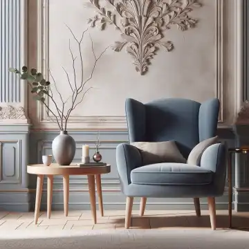 Hintergrund, Wallpaper: blauer Sessel, generiert mit KI