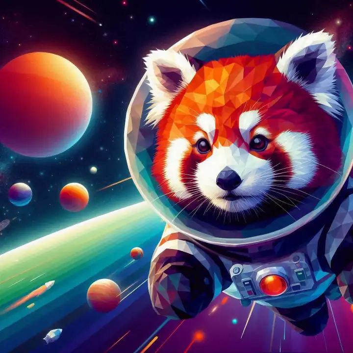 Red panda as astronaut, generated with AI