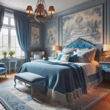 English bedroom in blue, generated with AI