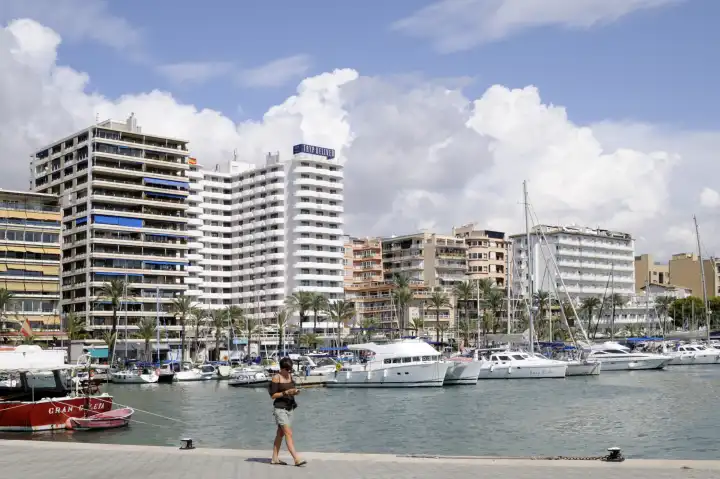 Buildings and port of capital city Palma, Majorca, Spain