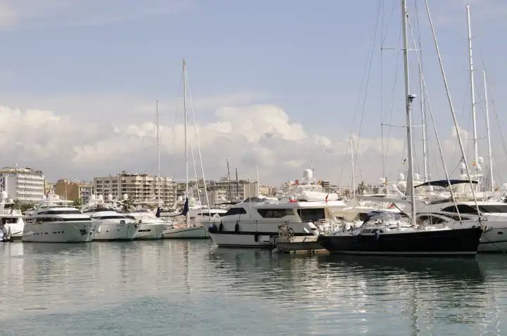Marina with yachts in Palma on Majorca, Spain, Europe
