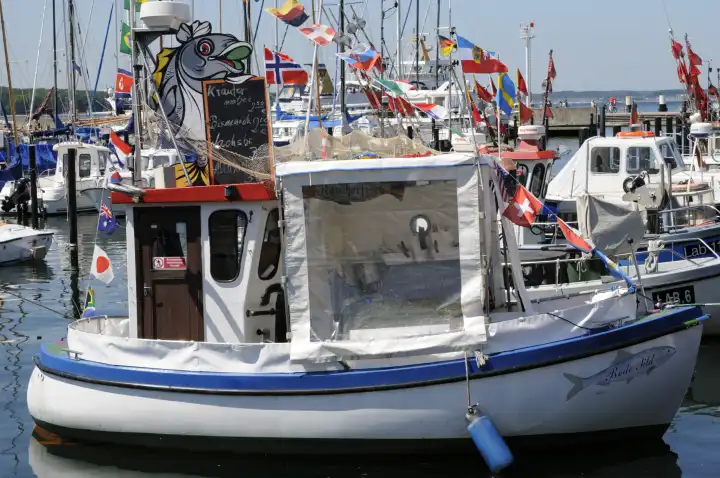 Sale of fish rolls directly from the cutter, Laboe, Germany