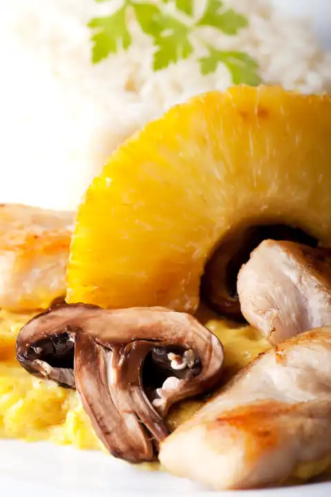 Hähnchencurry mit Ananas und Reis 