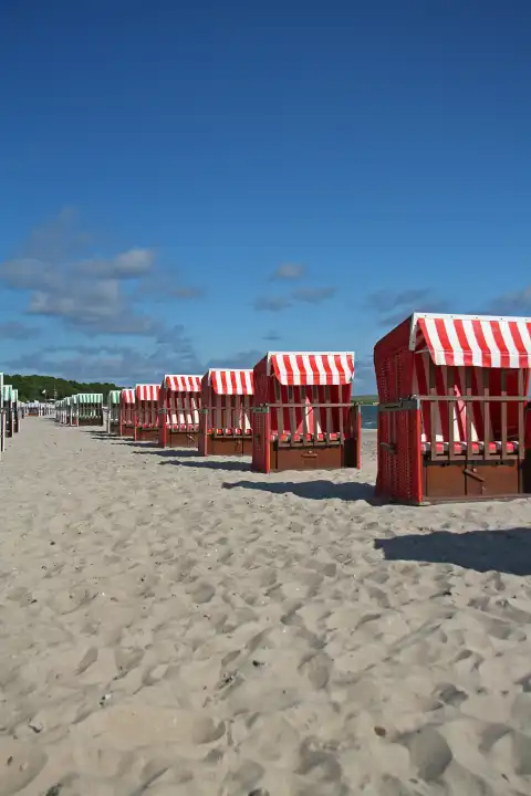 Colorful beach chairs on the beach of Boltenhagen Baltic Sea