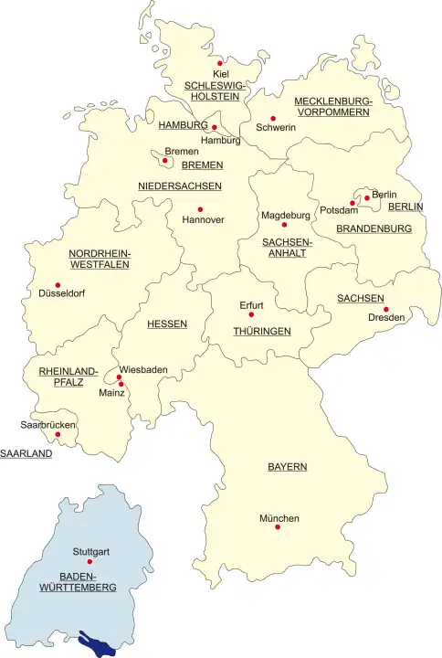 Karte Bundesrepublik Deutschland, Baden Württemberg freigestellt