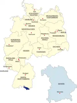 Map of Germany, national boundaries and national capitals State of Bavaria cut out and separated
