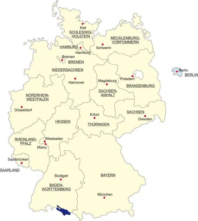 Map of Germany, national boundaries and national capitals State of Berlin cut out and separated