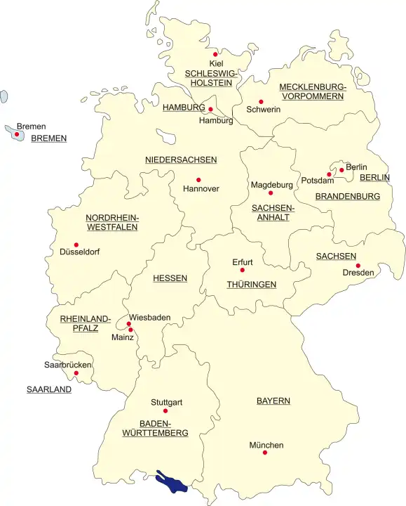 Map of Germany, national boundaries and national capitals State of Bremen cut out and separated