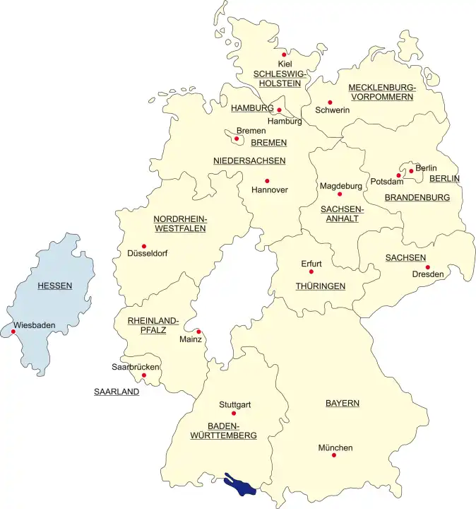 Map of Germany, national boundaries and national capitals State of Hesse cut out and separated