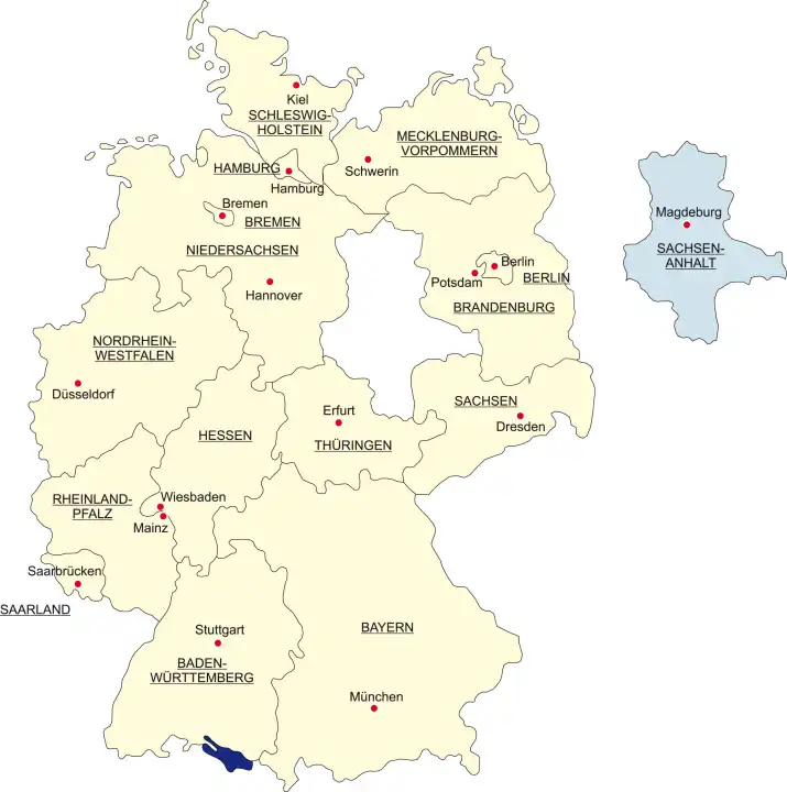 Map of Germany, national boundaries and national capitals State of Saxony Anhalt cut out and separated