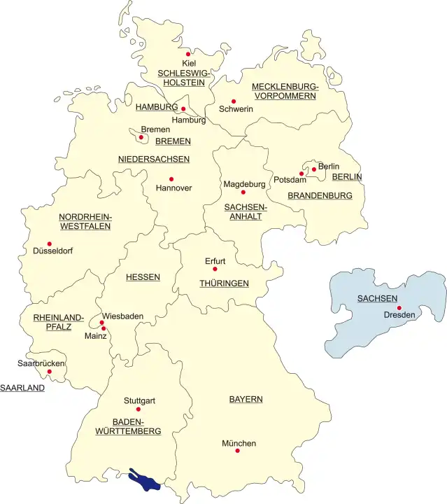 Map of Germany, national boundaries and national capitals State of Saxony cut out and separated