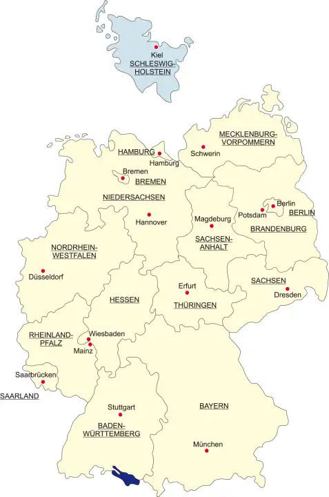 Map of Germany, national boundaries and national capitals State of Schleswig Holstein cut out and separated