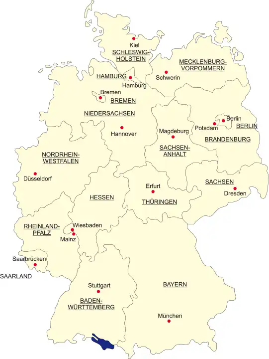 Karte Bundesrepublik Deutschland, Landesgrenzen und Landeshauptstädte