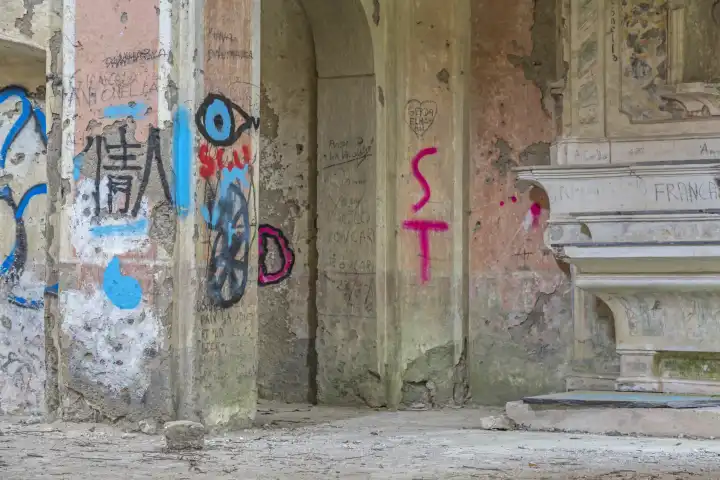 Abandoned, deserted and empty - old baroque church to decay and vandalism