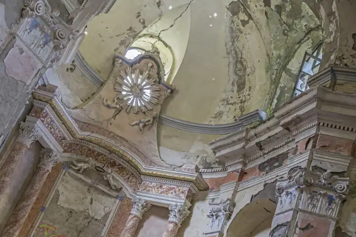 Abandoned, deserted and empty - old baroque church to decay and vandalism