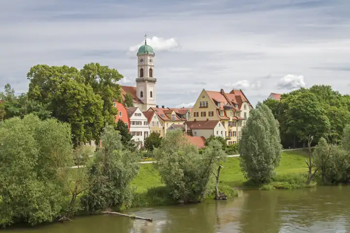 View from the Stone Bridge in Regensburg - St. Mang in the district Stadtamhof