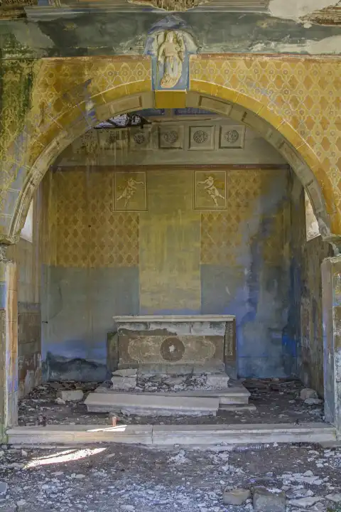 The interior of a dilapidated church in a deserted and uninhabited village in Istria