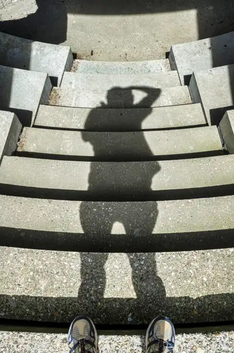 Drop shadow of photographer on stairs