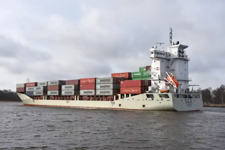 Skalar container ship sails in the North-Baltic Channel