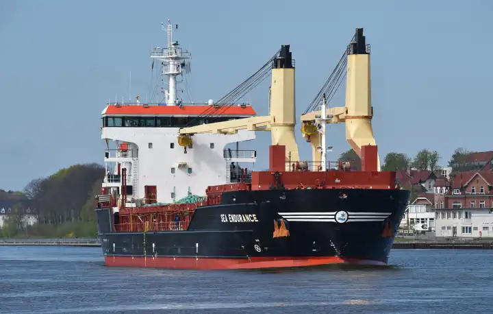 Cargo ship Sea Endurance near Rendsburg in the Kiel Canal