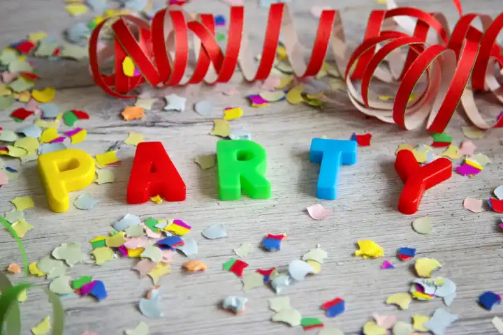 party lettering with confetti