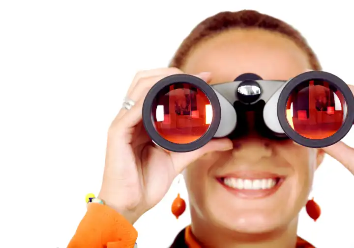 business woman searching for a job isolatedlooking through binoculars