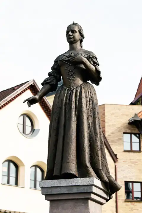 The divided town of Komarno in SlovakiaÃ‚ Statue of Maria Theresa on the Europe Square