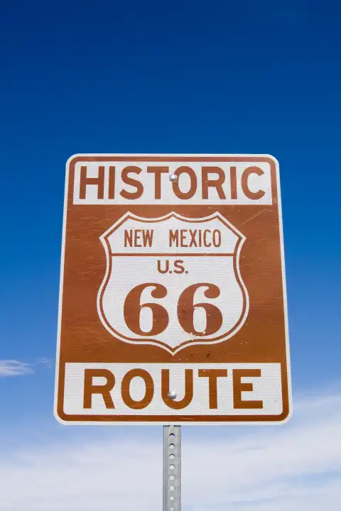 Famous Route 66 sign for road in most famous road in USA America in New Mexico