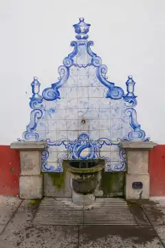 Fountain with historical tiles, old town, Funchal, Madeira Island, Portugal