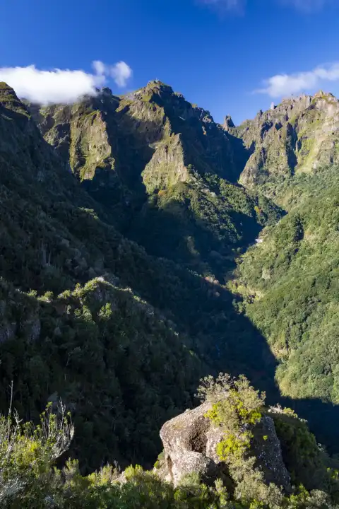 View from the viewpoint of the mountain massif, Ribeiro Frio, Madeira Island, Portugal