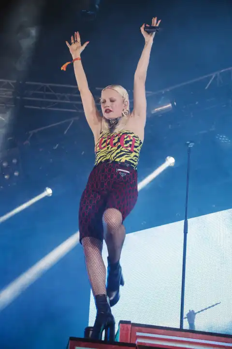 Turku, Finland. 6th July 2019. Finnish pop artist Chisu performs at the 50th Ruisrock Festival.