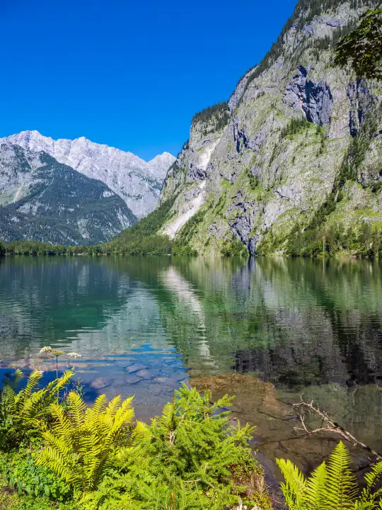 View of the Obersee lake in the Berchtesgadener Land region.