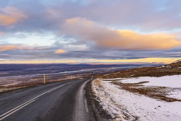 Road and landscape in the east of Iceland.