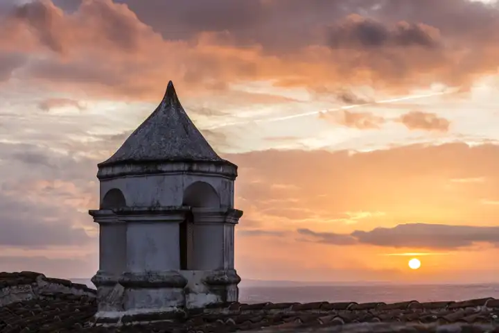 old tower with sunset, Monsaraz, Alentejo, Portugal