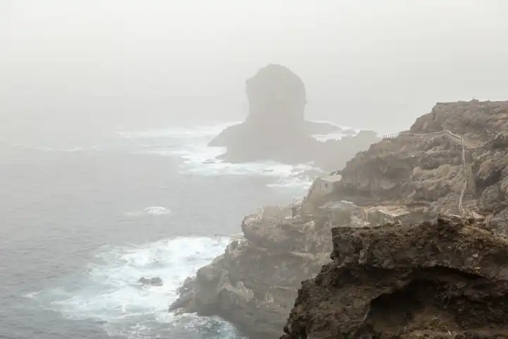 coast in fog, Calima, La Palma, Canary Islands, Spain