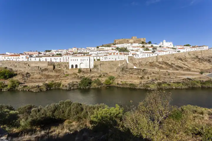 old town of Mértola with castle and Guadiana river, Alentejo, Portugal