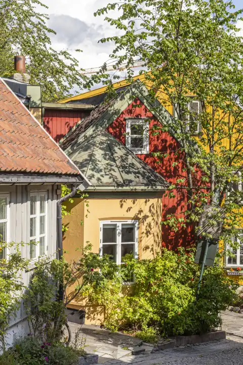 Traditional houses on Damstredet, Oslo, Norway
