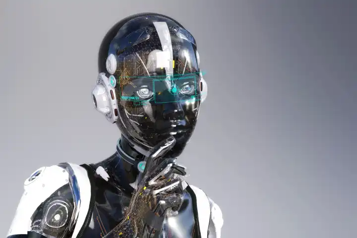 Künstlerische Darstellung eines humanoiden Roboters mit künstlicher Intelligenz