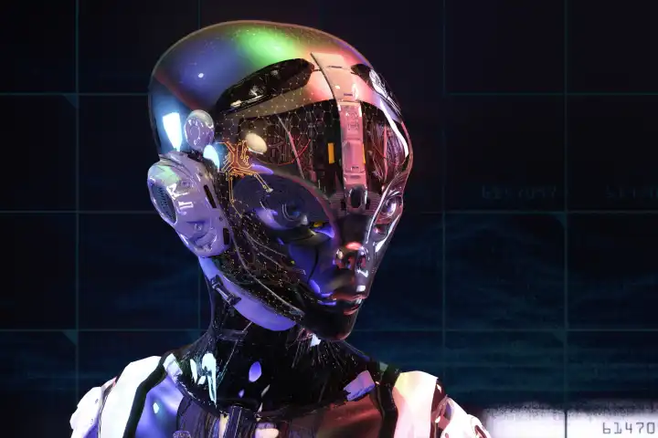 Artistic representation of a humanoid robot with artificial intelligence