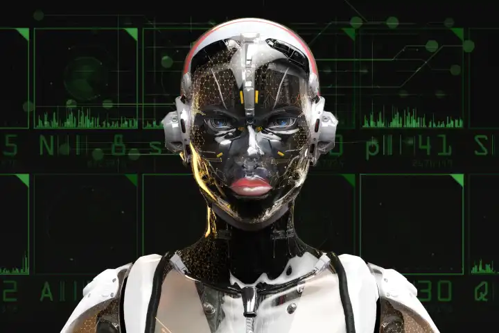Artistic representation of a humanoid robot with artificial intelligence