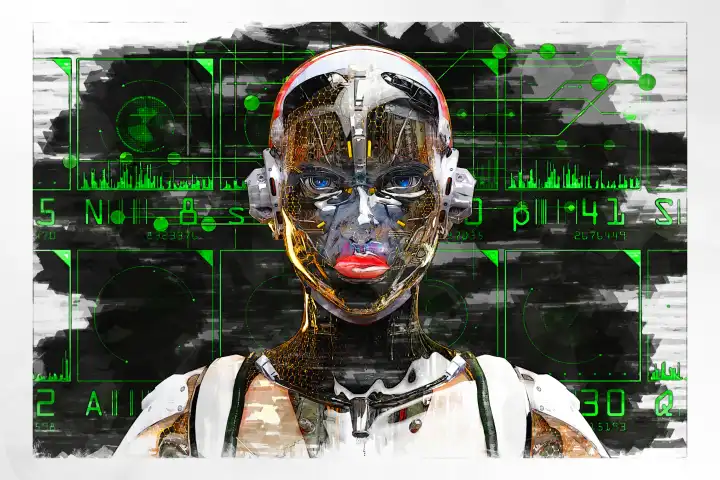 Künstlerische 3D-Illustration eines Cyborgs mit künstlicher Intelligenz