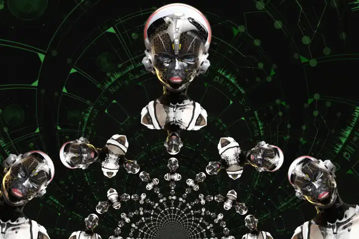 Künstlerische 3D-Illustration eines Cyborgs mit künstlicher Intelligenz